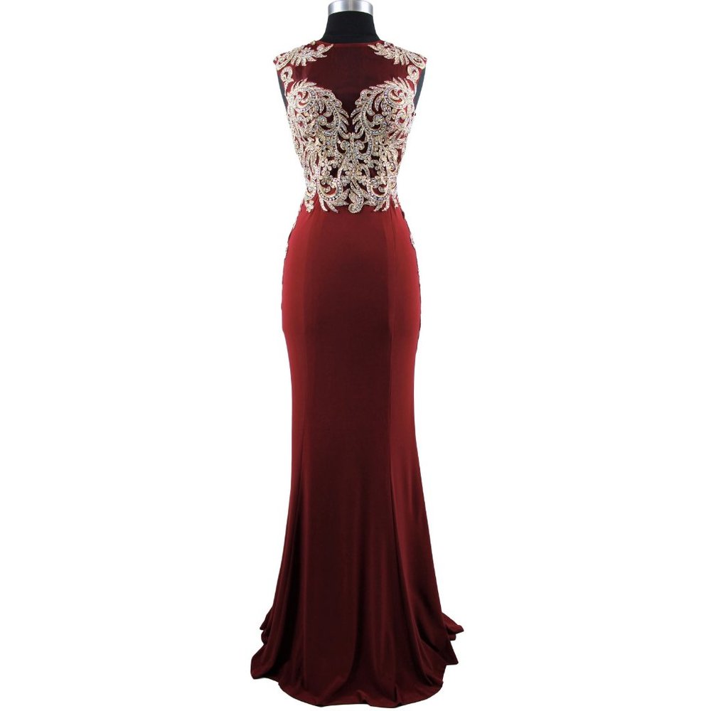 Women's Formal sheer Long Spandex Embroidered mother of bride evening prom dress